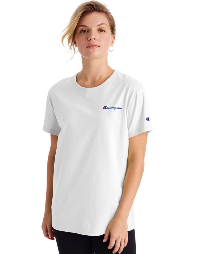 Champion Boyfriend Script Logo T-Shirt Dames - Wit - Belgie 9517KBIWT